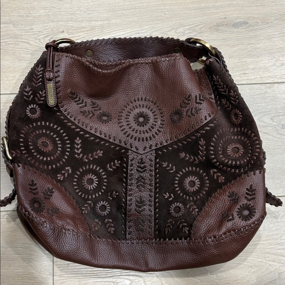 Isabella Fiore Suede Leather Woven Hobo Shoulder Bag large - Picture 1 of 8